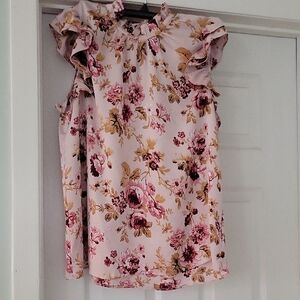 Express Pink Floral Ruffle Blouse